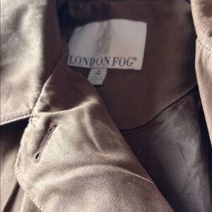 London Fog Brown suede Like Trench coat size 10. Missing belt